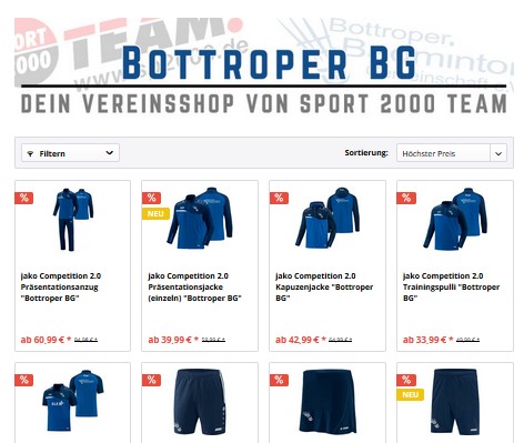 BBG-Vereinsshop bei Sport 2000 Team